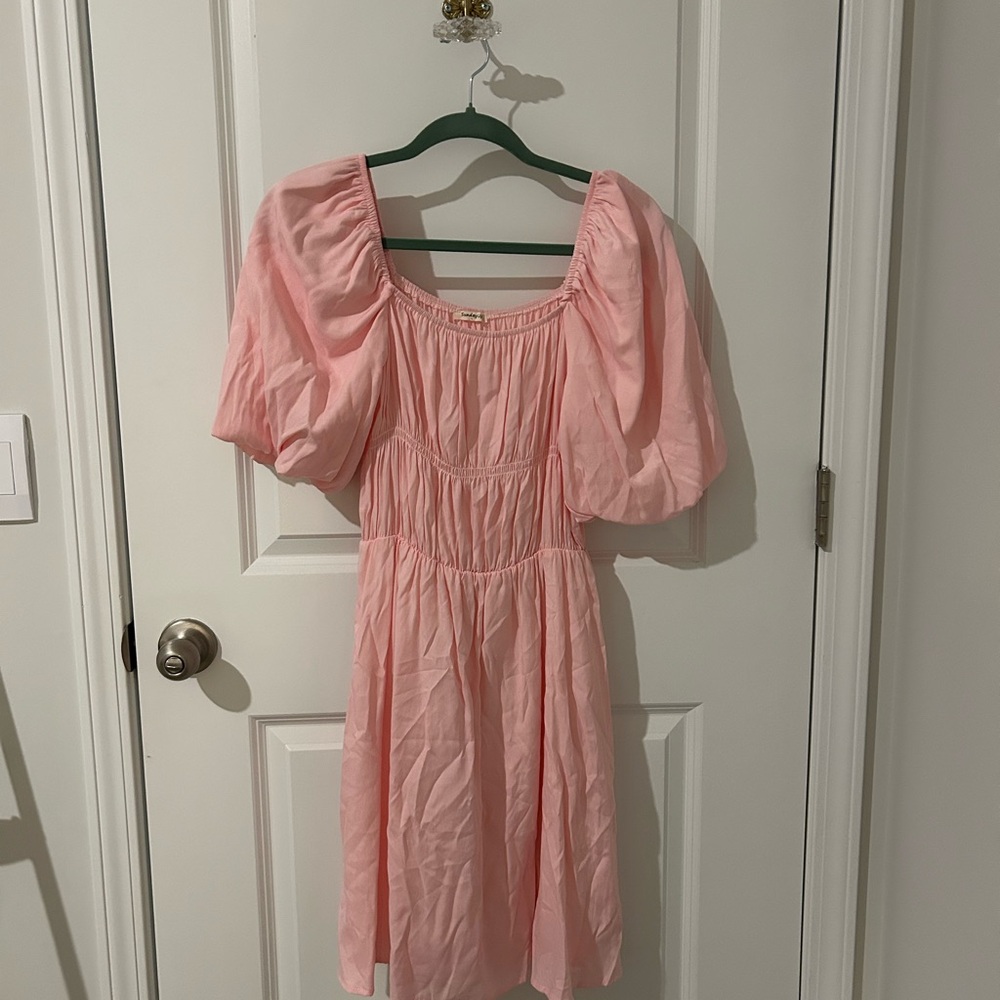 Pink Puff Sleeves Mini Dress